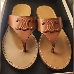 Celine triomphe brown flat thong sandals size 7.5